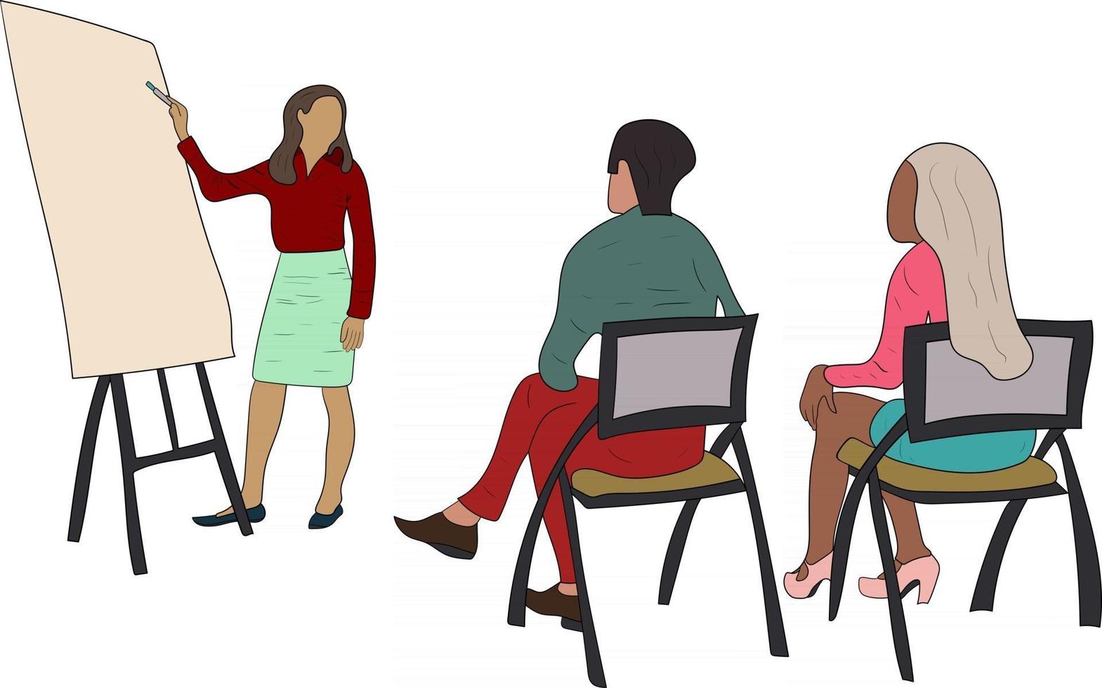 the flat character of the presentation teacher explaining to her students that suitable for project design vector