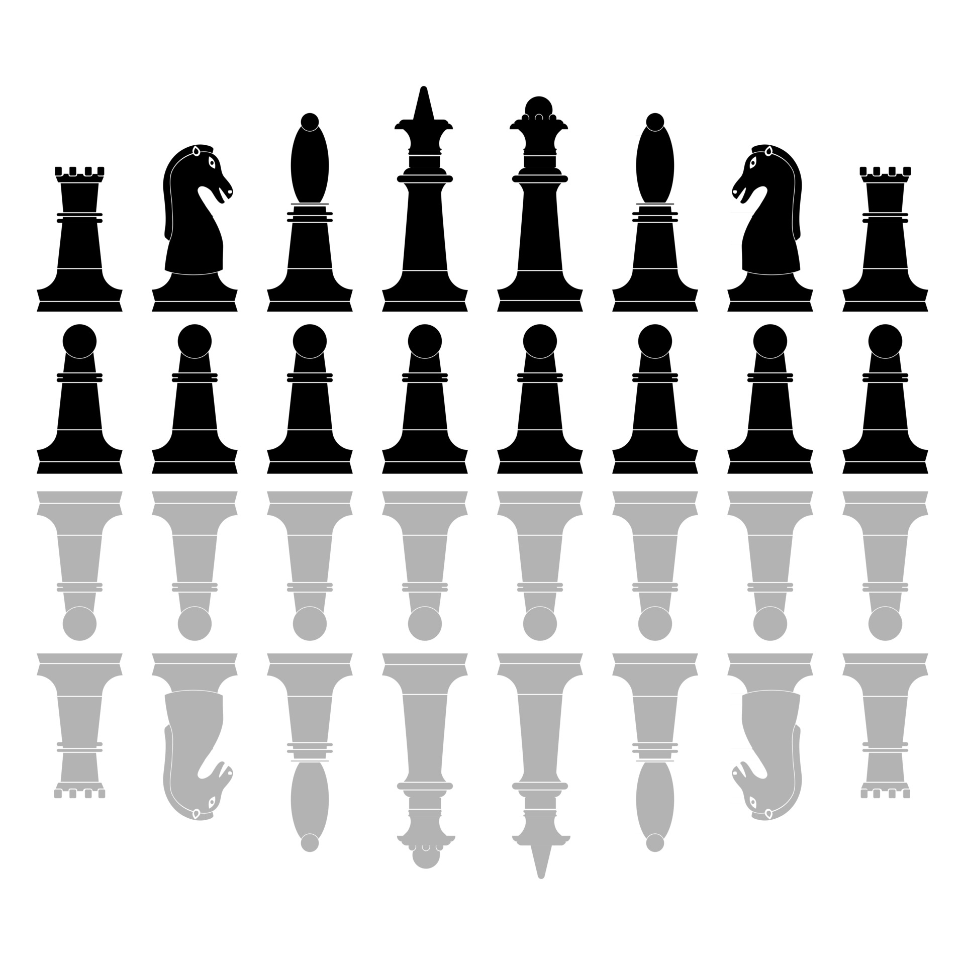Chess and board icons set, chessmen banner, silhouette, flat black and  white drawing. Piece pawn, king, queen, bishop, knight, rook, with figure  names isolated on white background. Vector illustration - Stock Image 