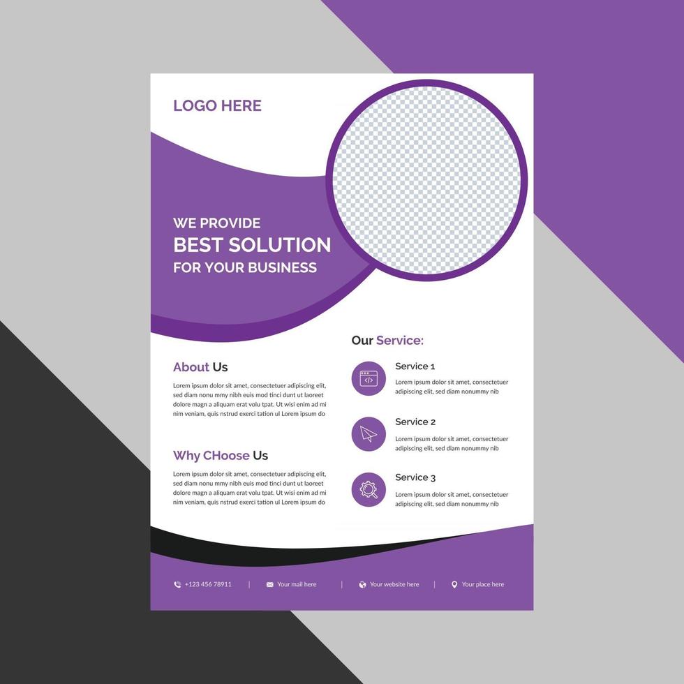 Business abstract purple flyer template. brochure design, cover modern layout, annual report, poster, flyer in A4 free vector design