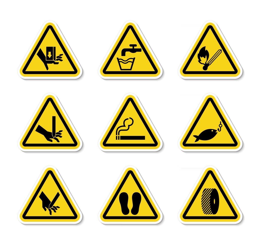 Triangular Warning Hazard Symbols labels Sign Isolate on White Background,Vector Illustration vector