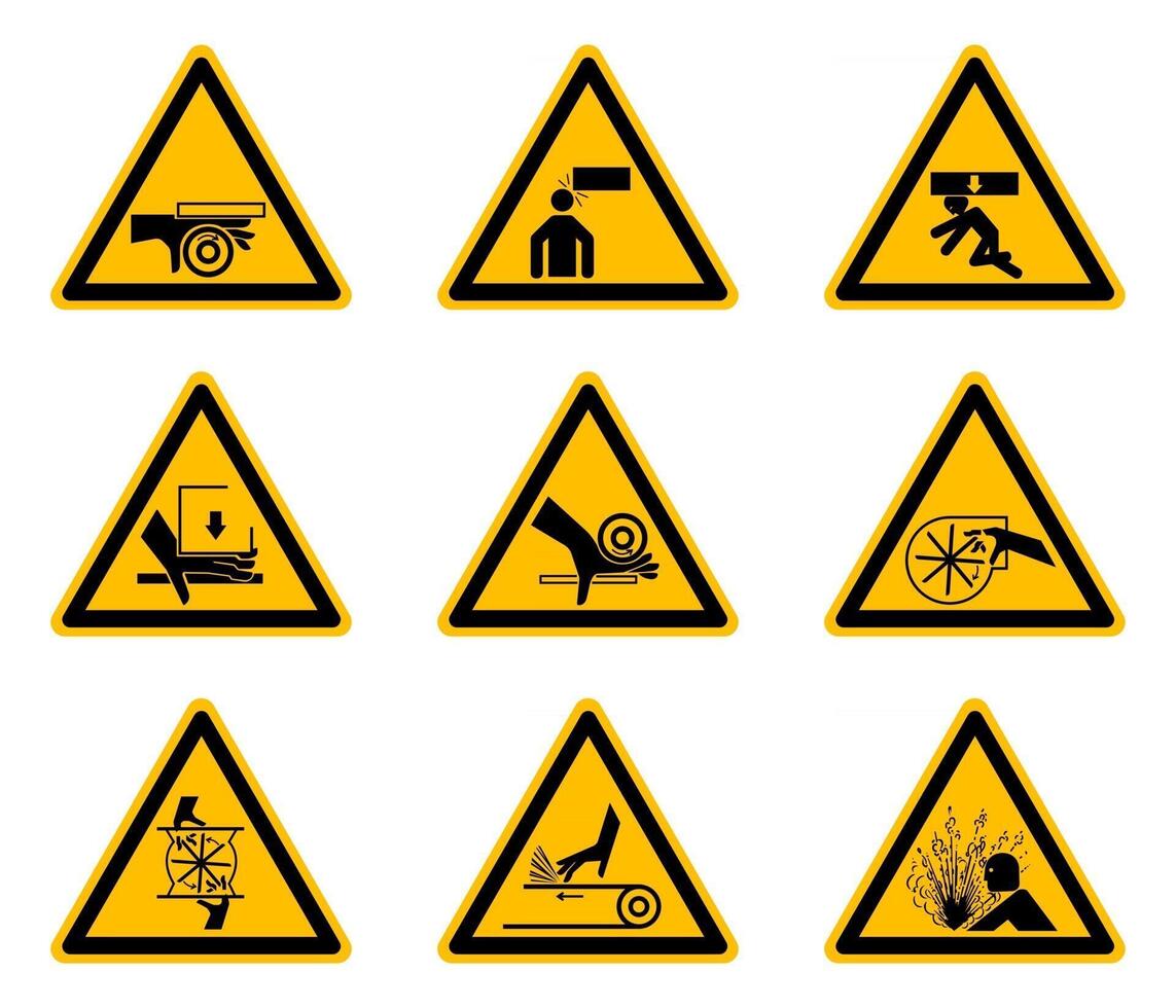Triangular Warning Hazard Symbols labels On White Background vector
