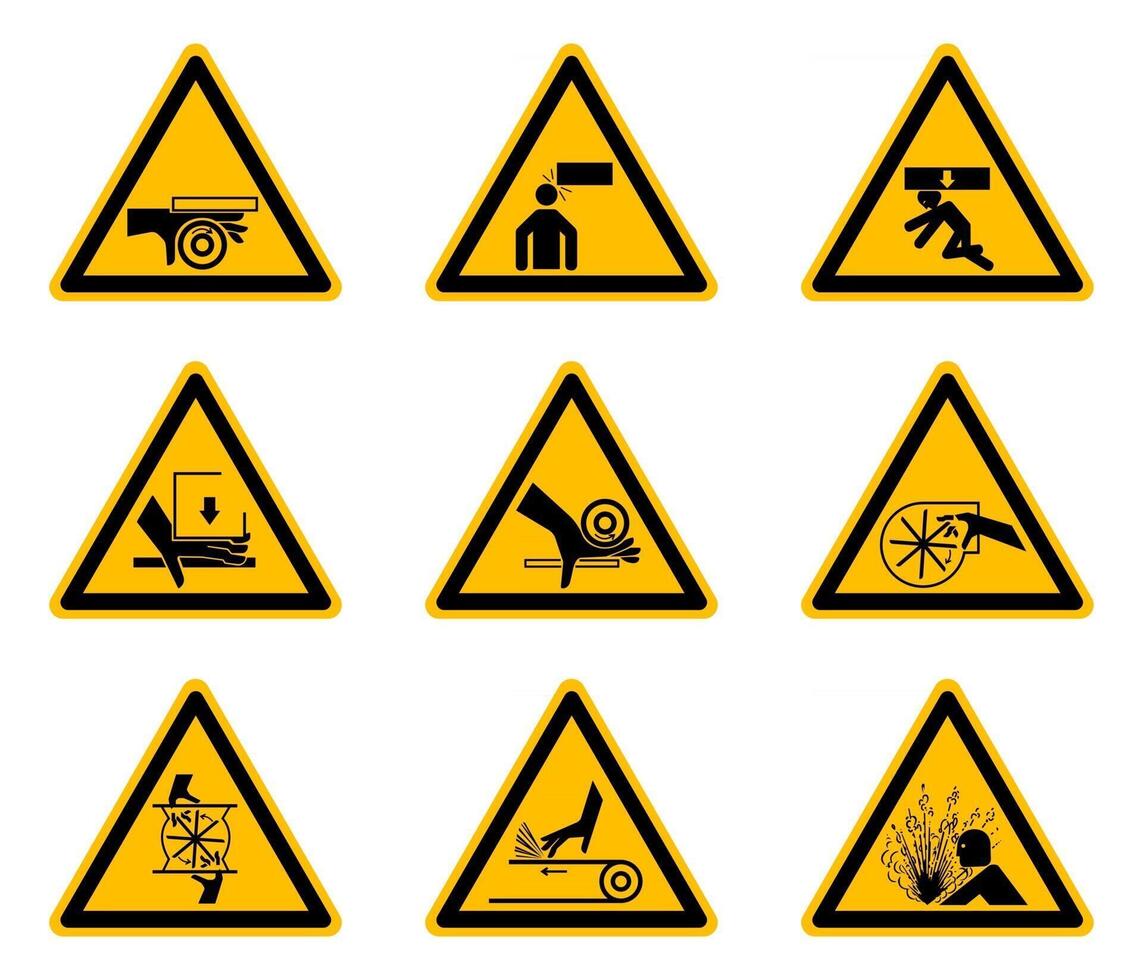 Etiquetas de símbolos de peligro de advertencia triangular sobre fondo blanco vector