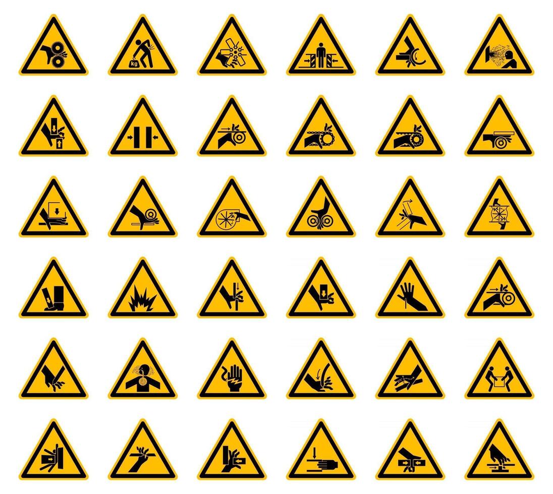 Triangular Warning Hazard Symbols labels On White Background vector
