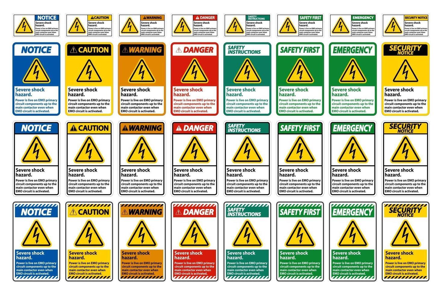 Señal de peligro de choque severo sobre fondo blanco. vector