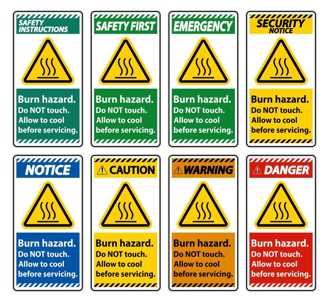 Seguridad de peligro de quemaduras, no toque la etiqueta de señal sobre fondo blanco. vector