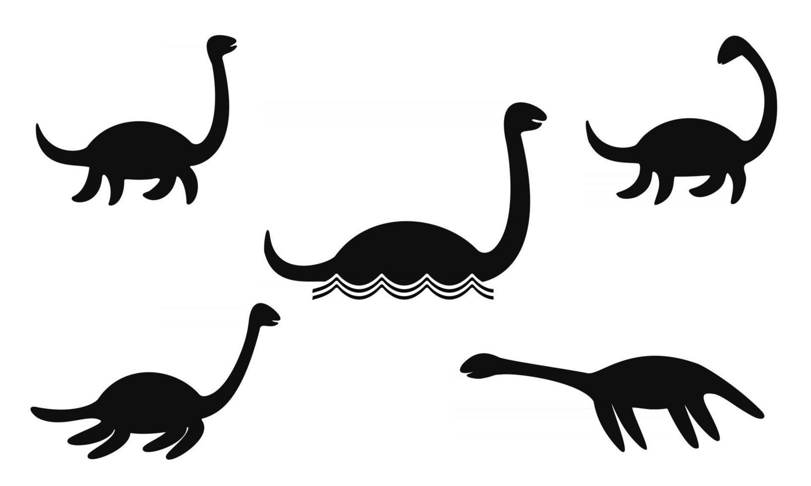 siluetas de monstruos nessie o loch ness vector