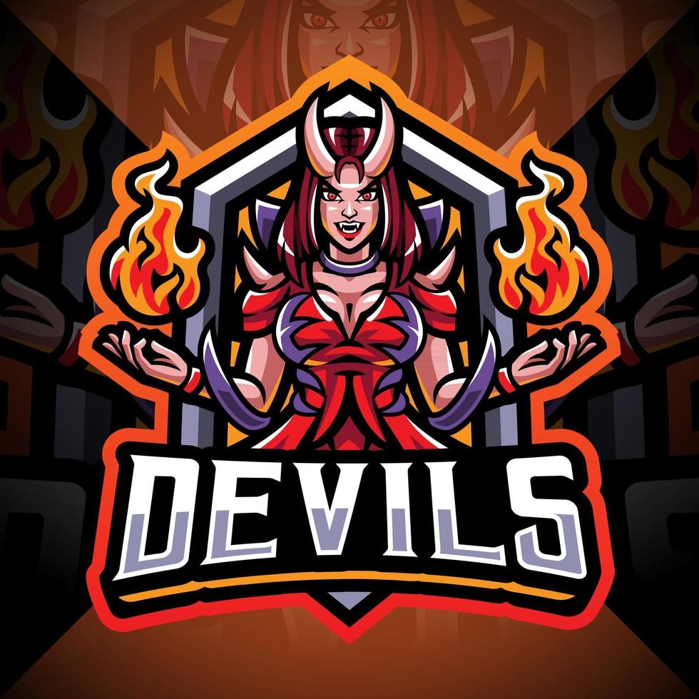 diseño de logotipo de mascota de esport de niña de diablos vector