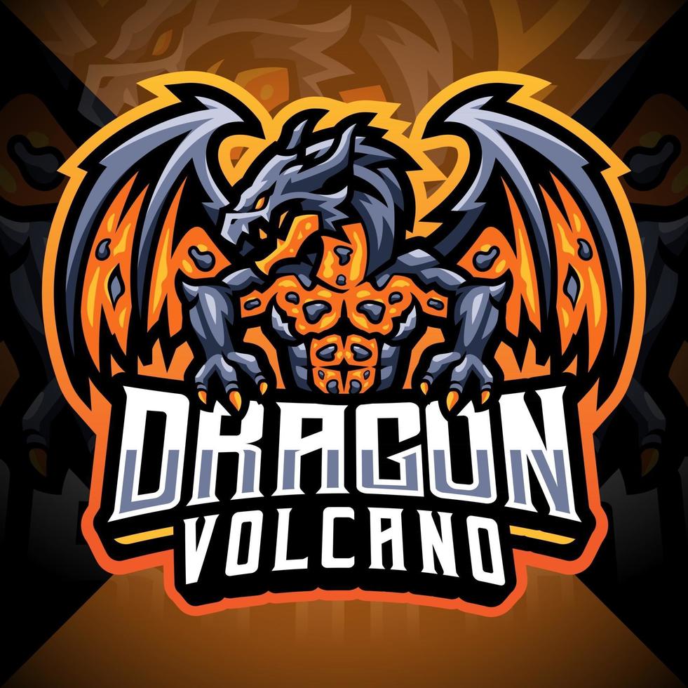 Dragon volcano esport mascot logo design vector