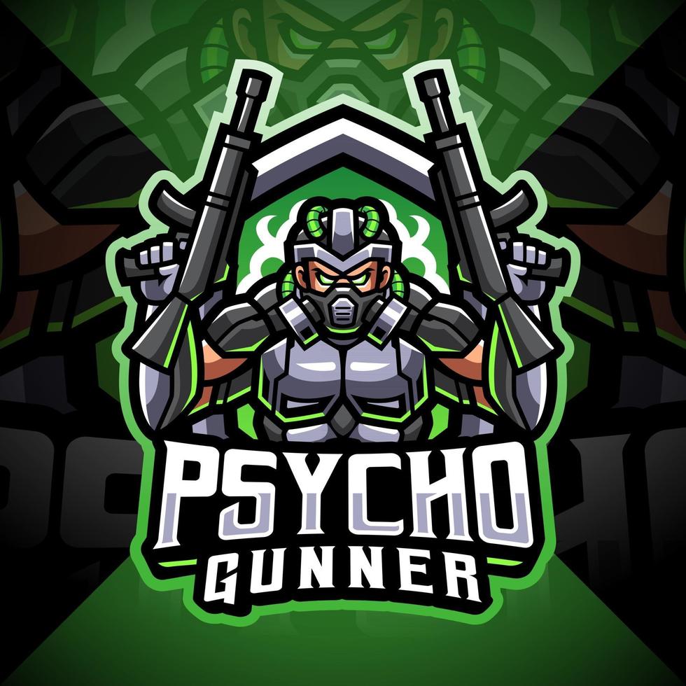 diseño de logotipo de la mascota de psycho gunner esport vector