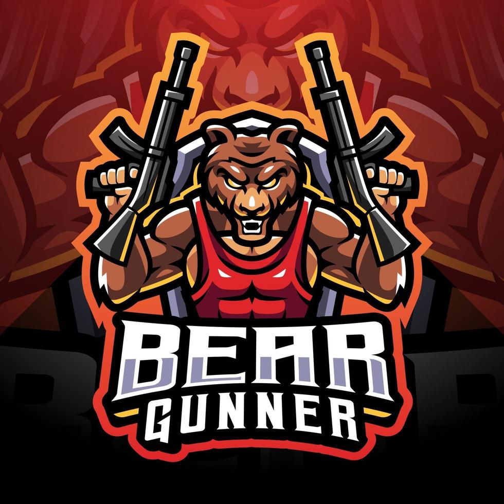 Bear gunner esport mascot logo vector