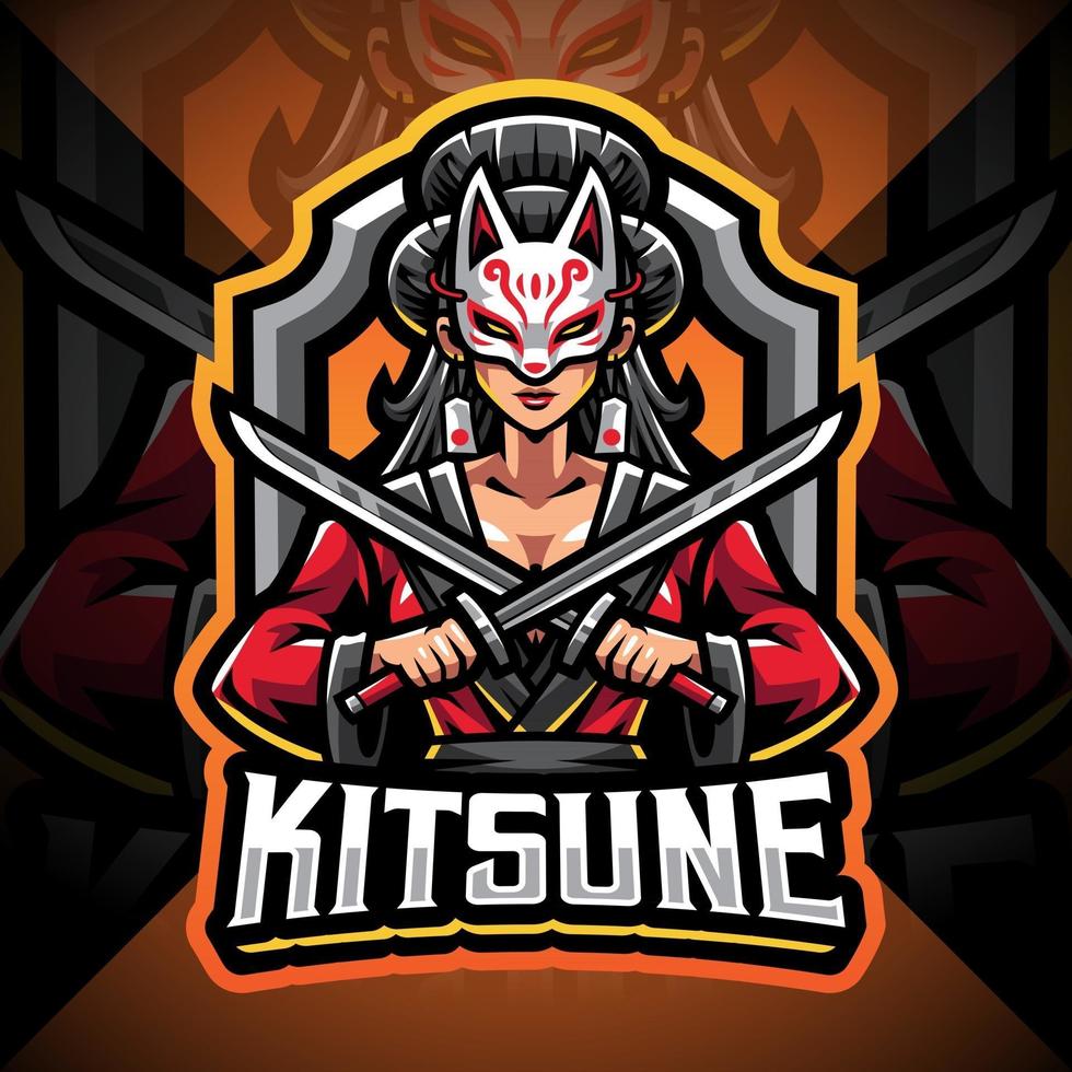 Kitsune girl esport mascot logo design vector