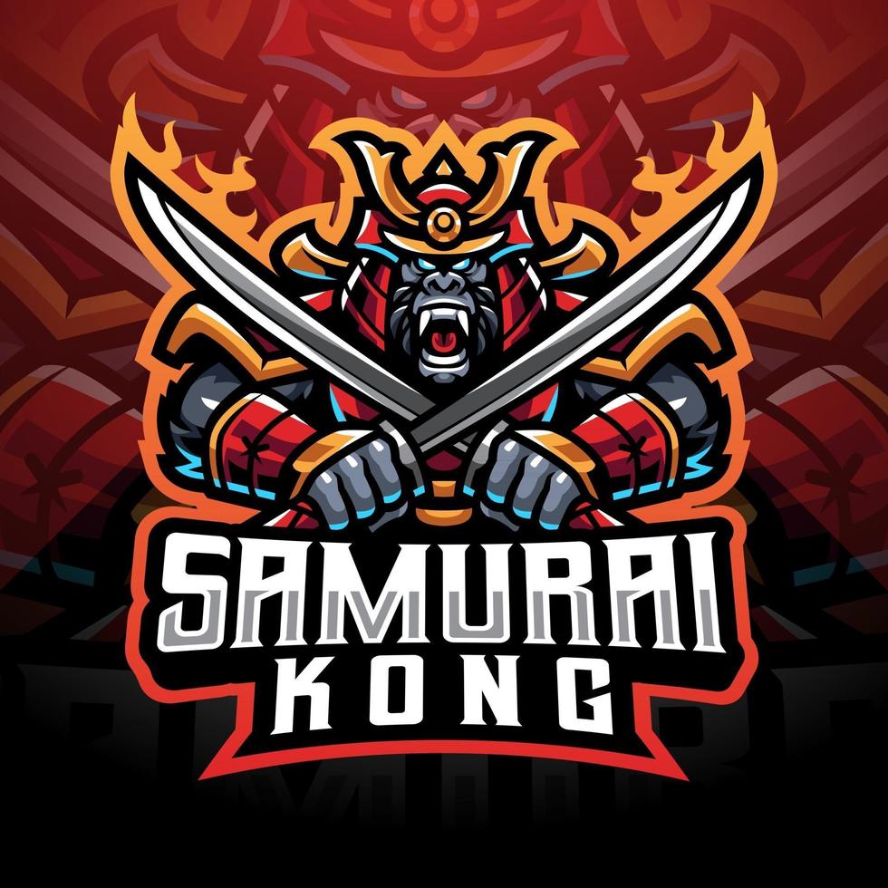 logotipo de la mascota samurai kong esport vector