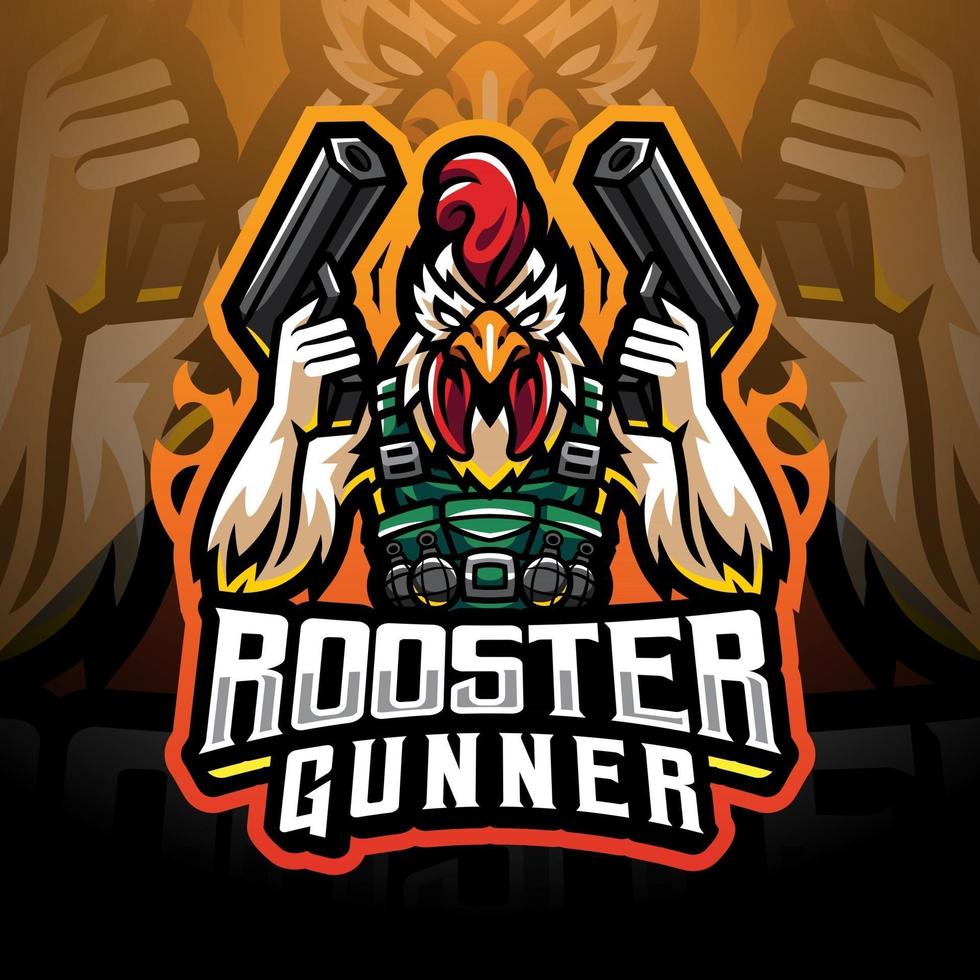 Rooster gunner mascot logo design vector