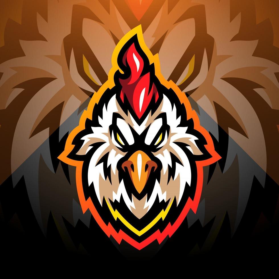 Rooster head esport mascot logo design vector