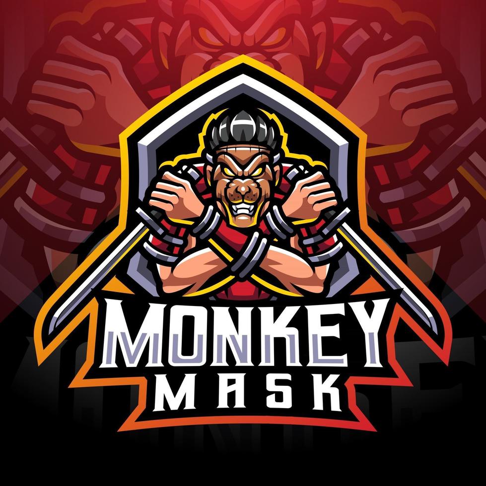 Monkey mask esport mascot logo design vector