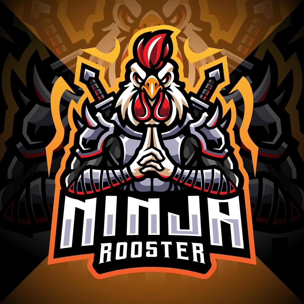 diseño del logotipo de la mascota del esport del gallo ninja vector