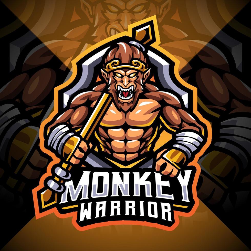 Monkey warrior esport mascot logo design vector