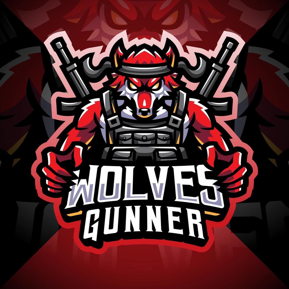 Wolves gunner esport mascot logo design vector