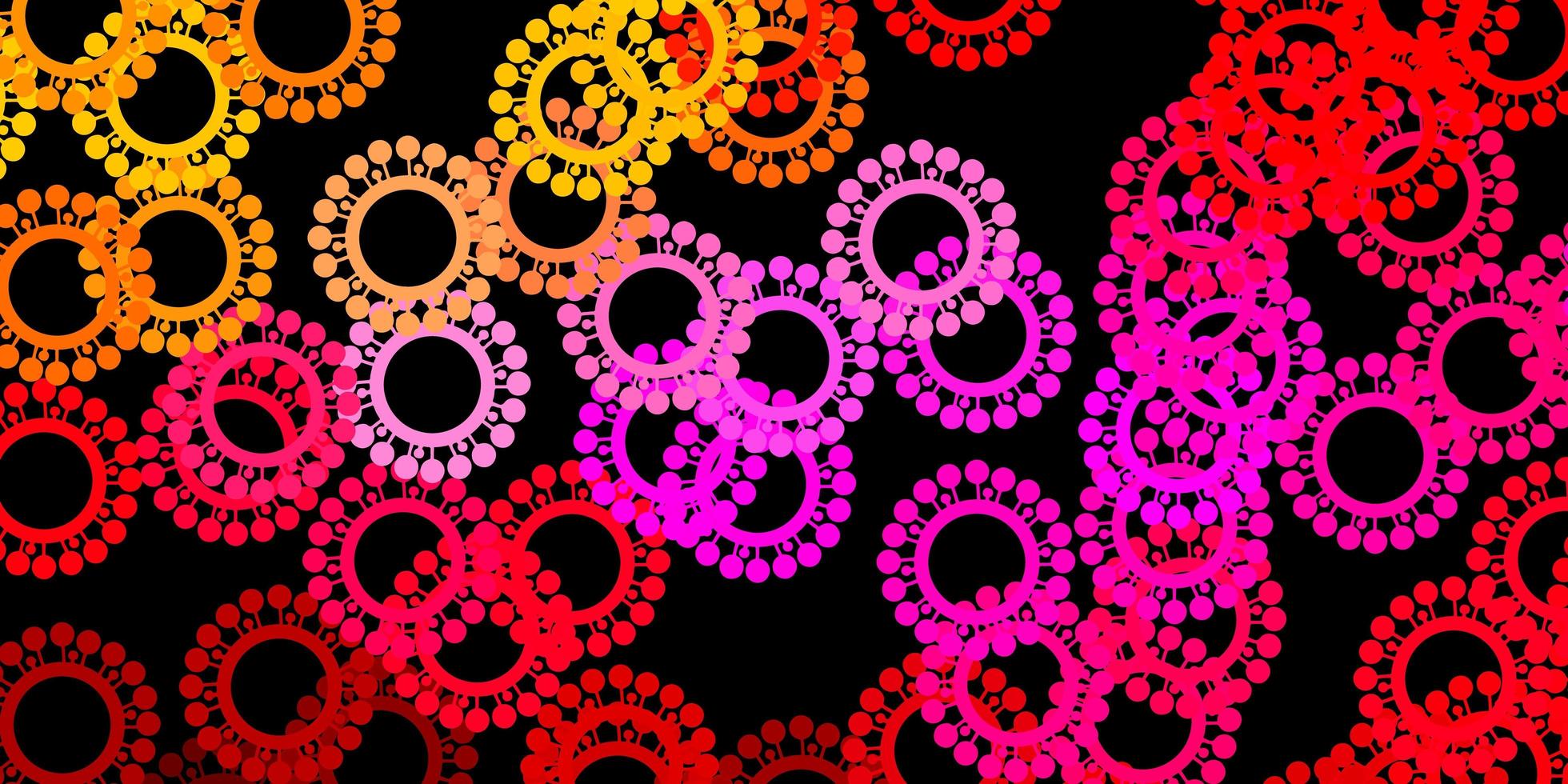 Dark pink yellow vector pattern with coronavirus elements