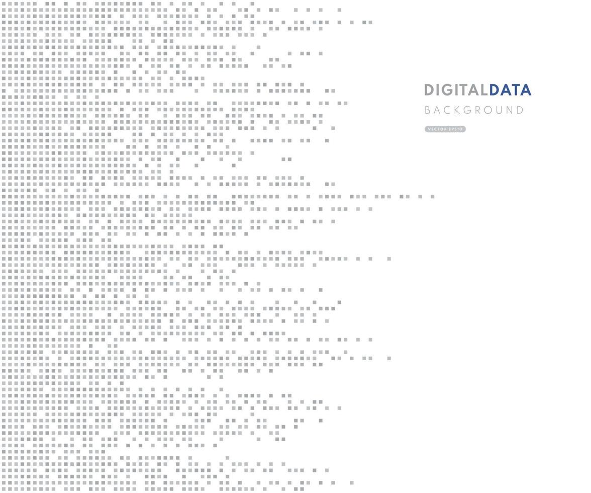 Banner de píxeles de color plateado horizontal moderno. Modelo gris cuadrado abstracto de la tecnología de los datos digitales en el fondo del color blanco. diseño de plantilla plana mínima. ilustración vectorial vector