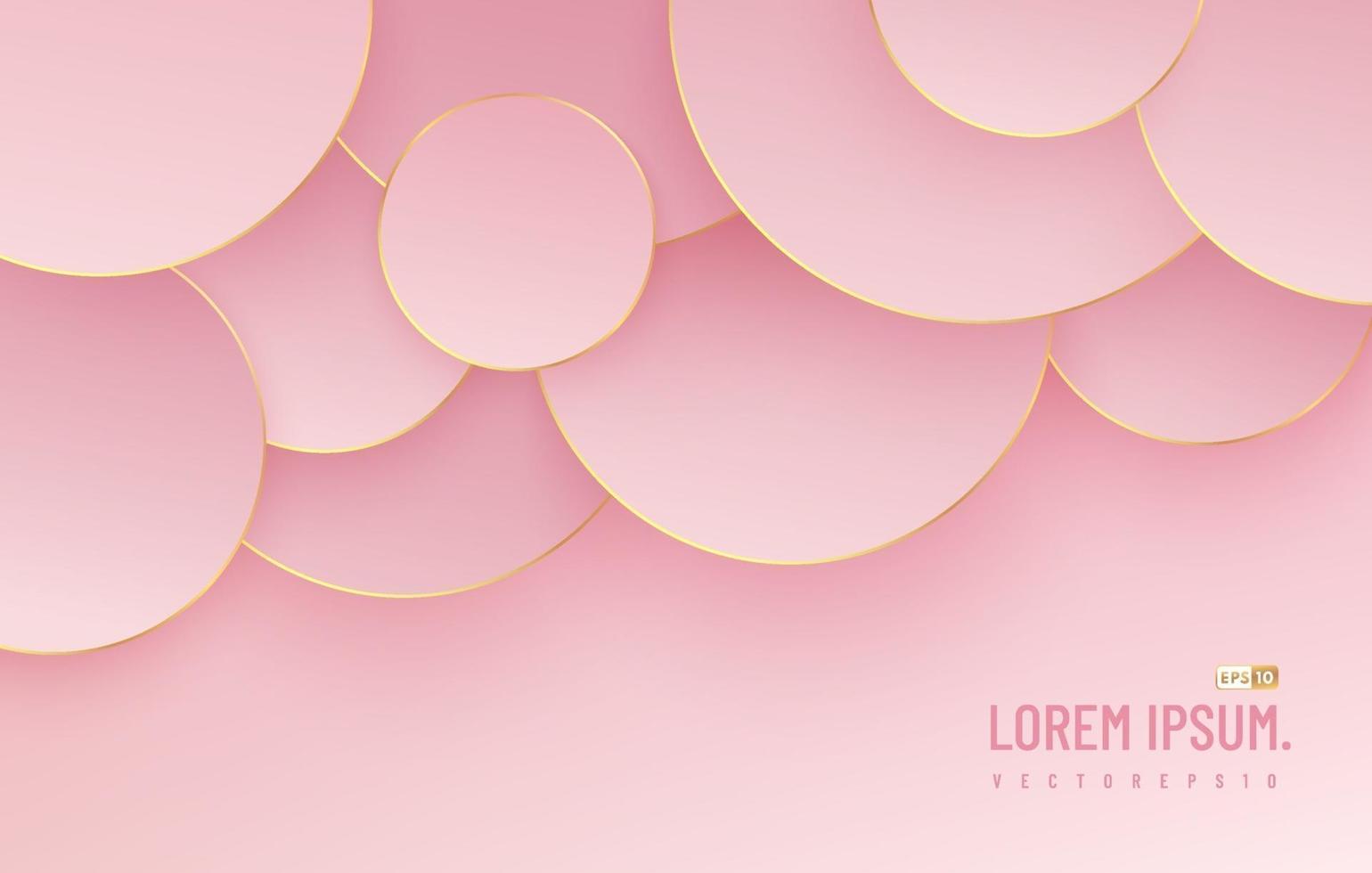 Modern luxury pink gold gradient circular shape with golden line. Abstract geometric rosegold color overlapping layered elegant style with copy space. Vector illustration