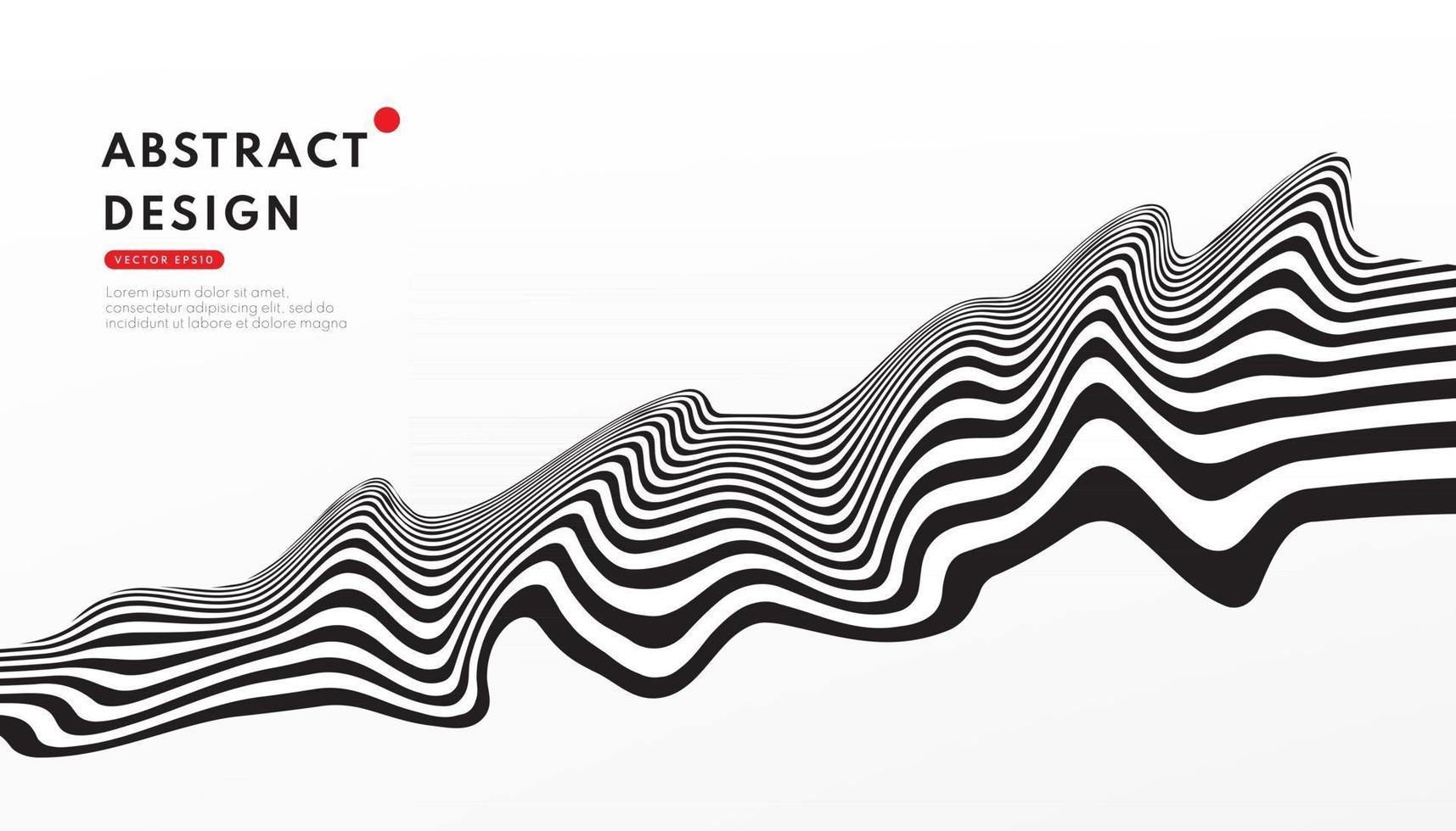 Optical art wavy stripes pattern. Abstract flowing stripes lines black and white contrast background with copy space. Modern and minimal banner design. Vector illustration