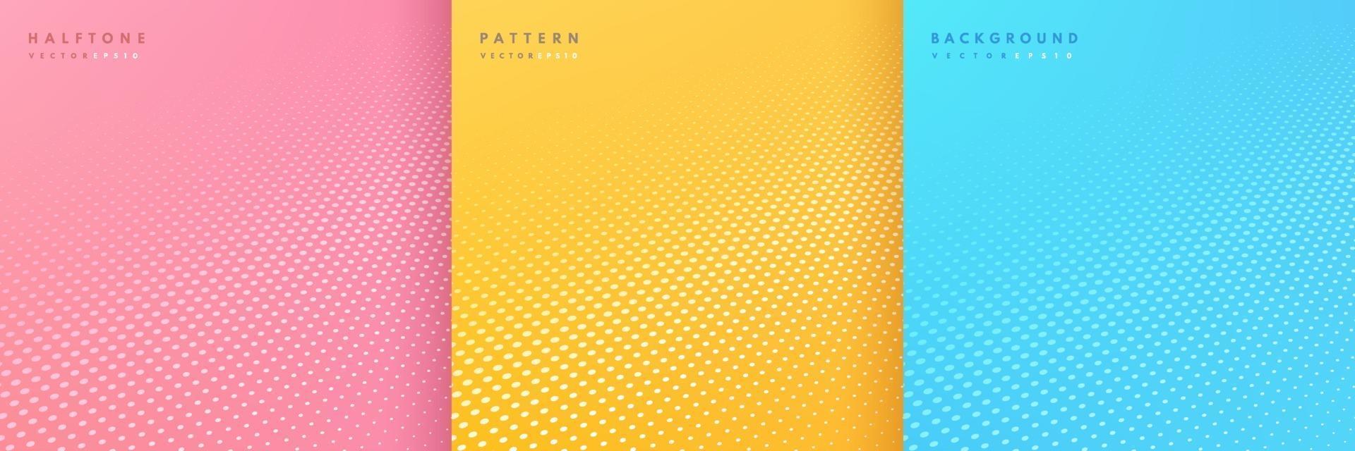 Set of pattern dots banner. Abstract pink, yellow and blue color halftone perspective background. Simple flat design with copy space. Minimal and modern banner design. Vector illustration