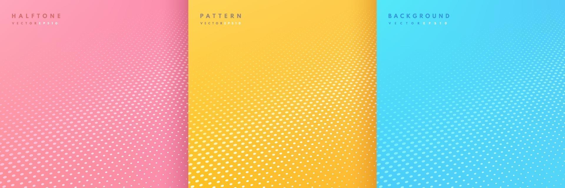 Set of pattern dots banner. Abstract pink, yellow and blue color halftone perspective background. Simple flat design with copy space. Minimal and modern banner design. Vector illustration