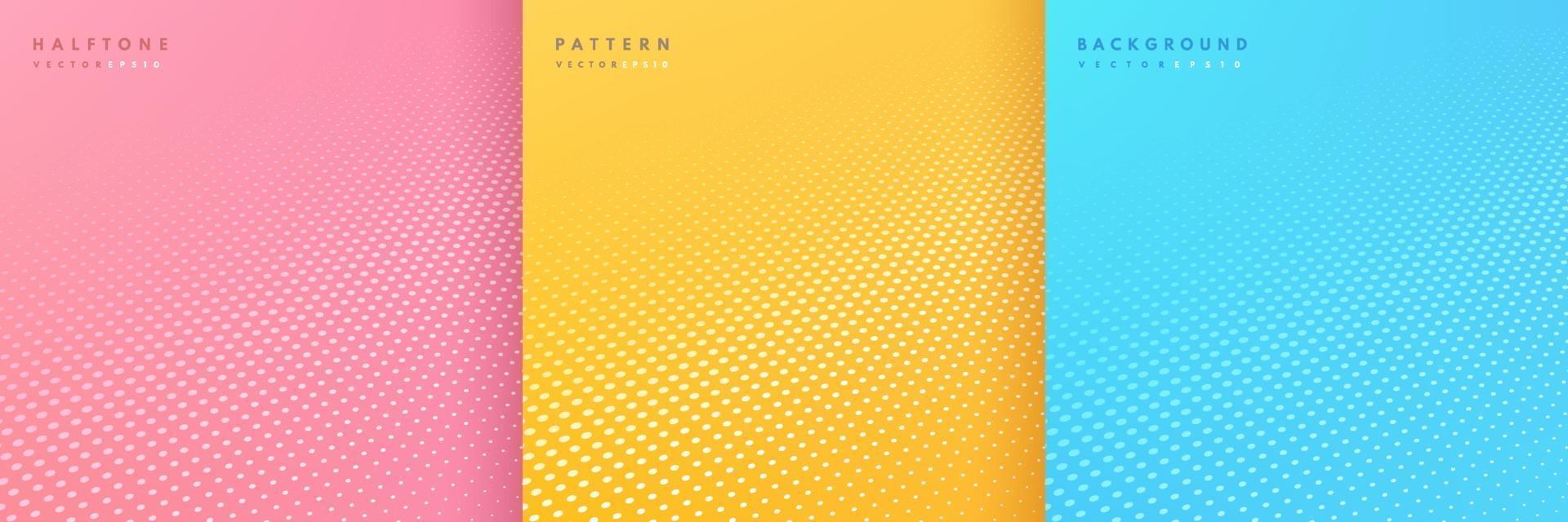 conjunto de banner de puntos de patrón. Fondo de perspectiva de semitono de color rosa, amarillo y azul abstracto. diseño plano simple con espacio de copia. diseño de banner minimalista y moderno. ilustración vectorial vector