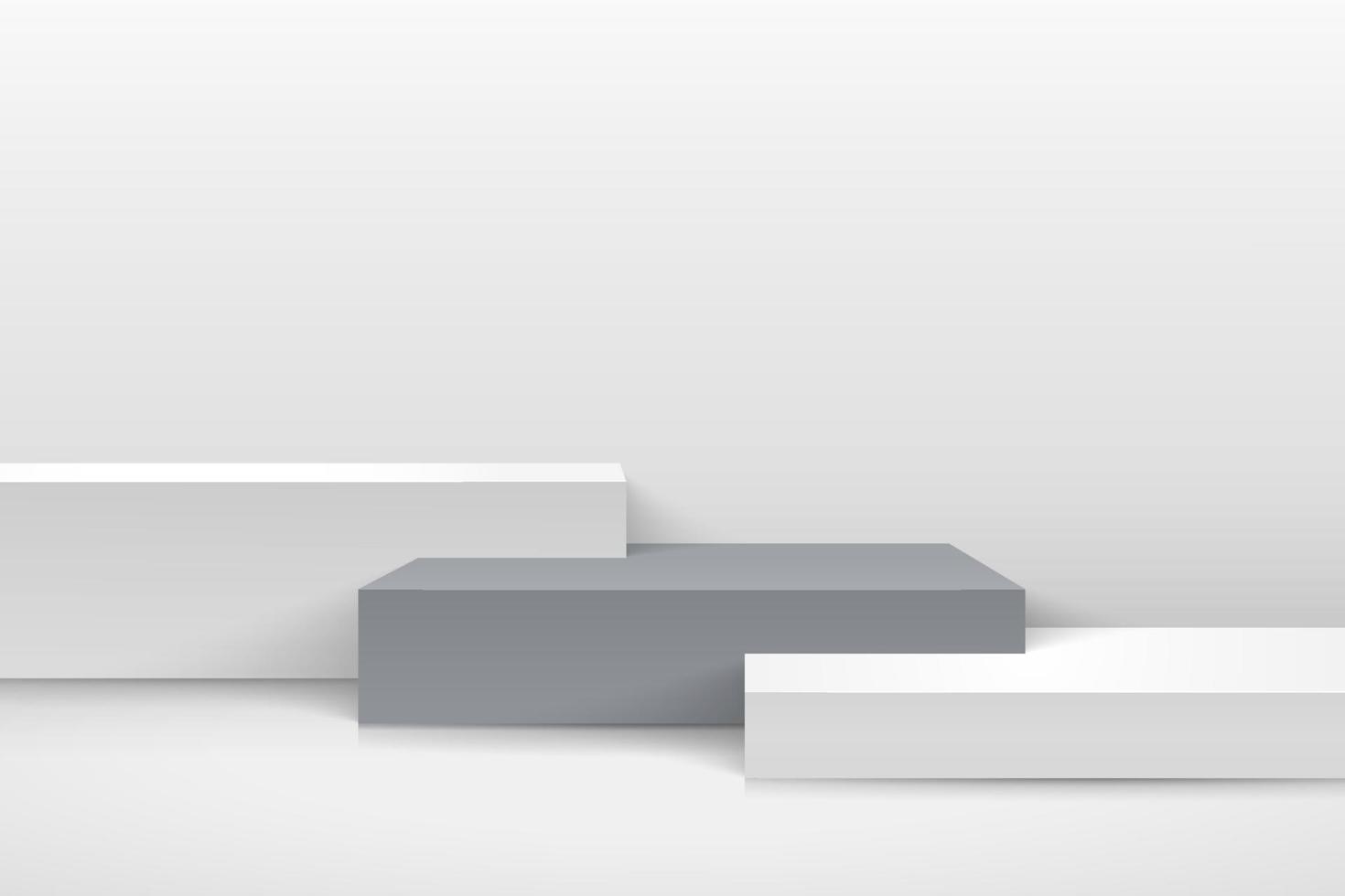 Abstract vector rendering 3d shape for placing the product display with copy space. Modern white and grey cube podium with empty room background. Vector illustration