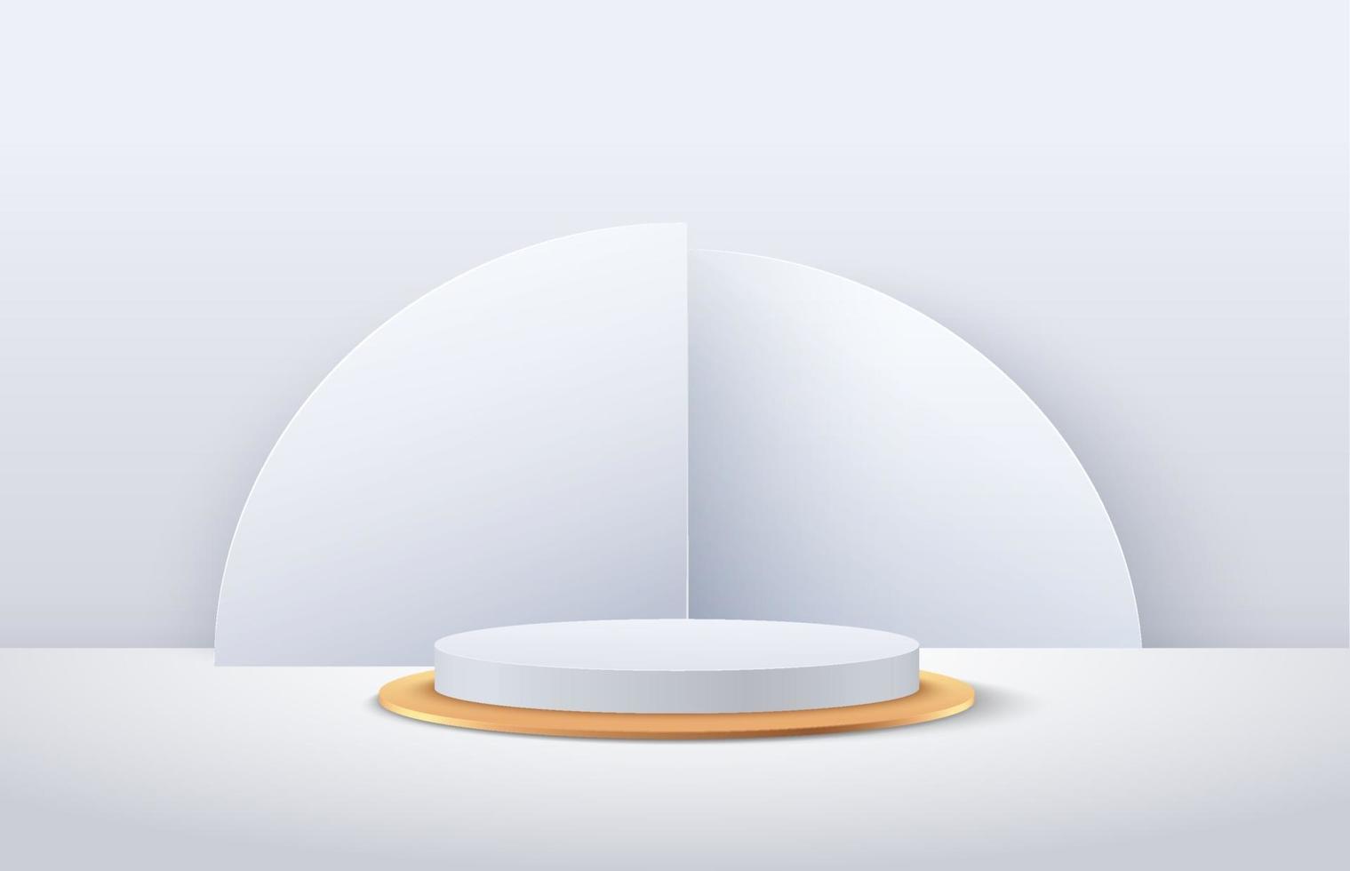 Modern white and gold cylinder podium with empty room and geometric pattern background. Abstract vector rendering 3d shape for advertising products display. Minimal scene studio room.