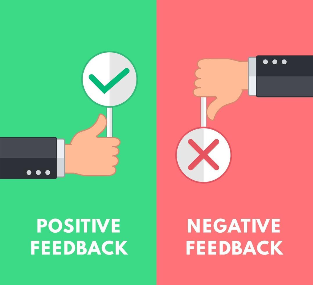 Business hand thumbs up and thumbs down. Negative and positive feedback sign concept. Minimal and simple flat cartoon. Vector illustration