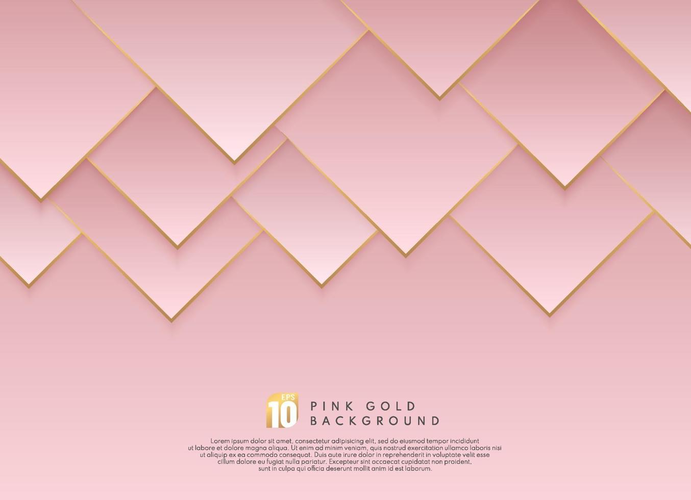 Abstract modern luxury pink gold gradient triangle shape with golden line. Geometric rose gold color overlapping layer elegant style with copy space. Vector illustration
