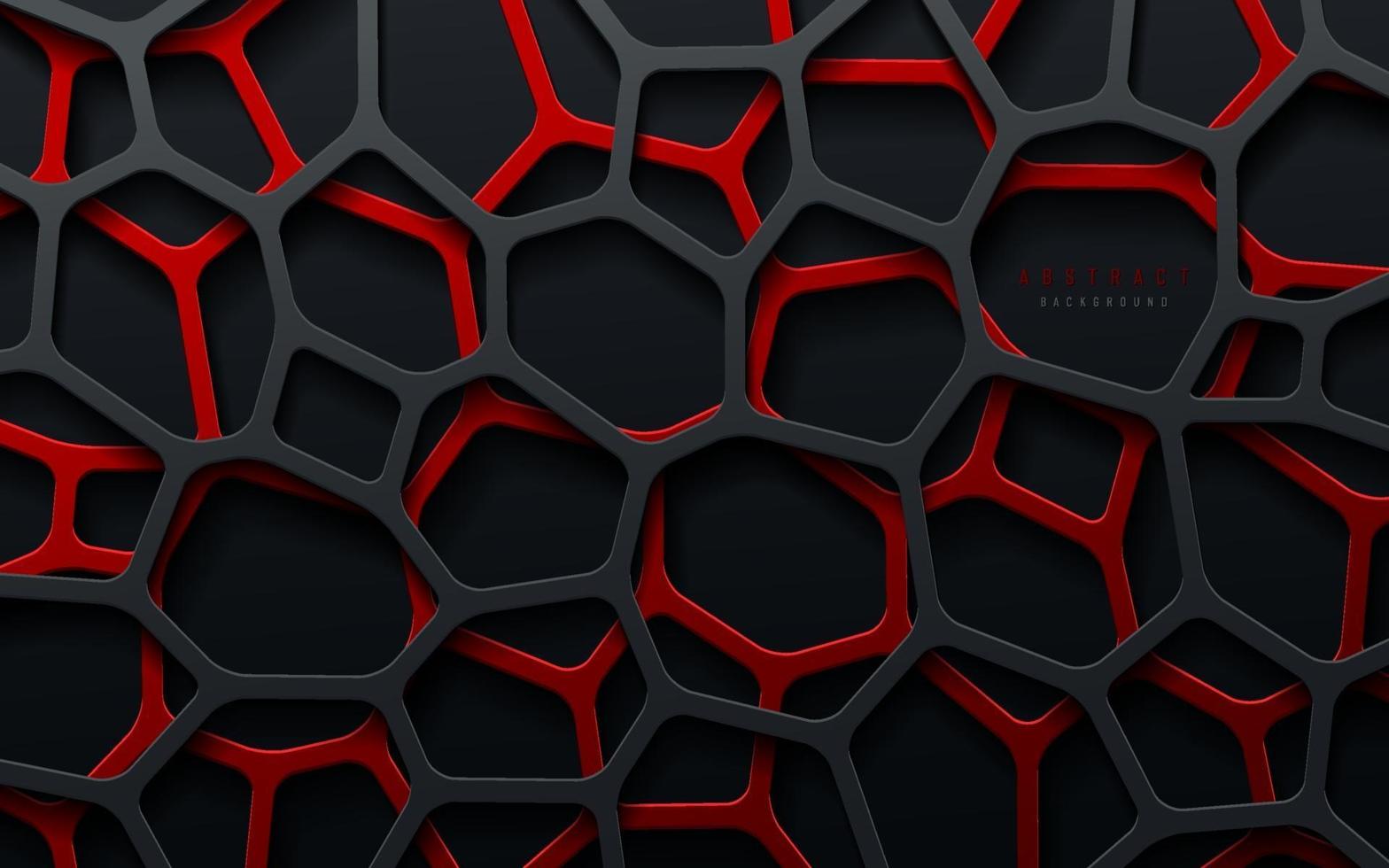 Abstract red and black geometric voronoi line overlap layers on dark background. Modern tech futuristic design. You can use for cover template, poster, banner web, flyer, Print ad. Vector illustration