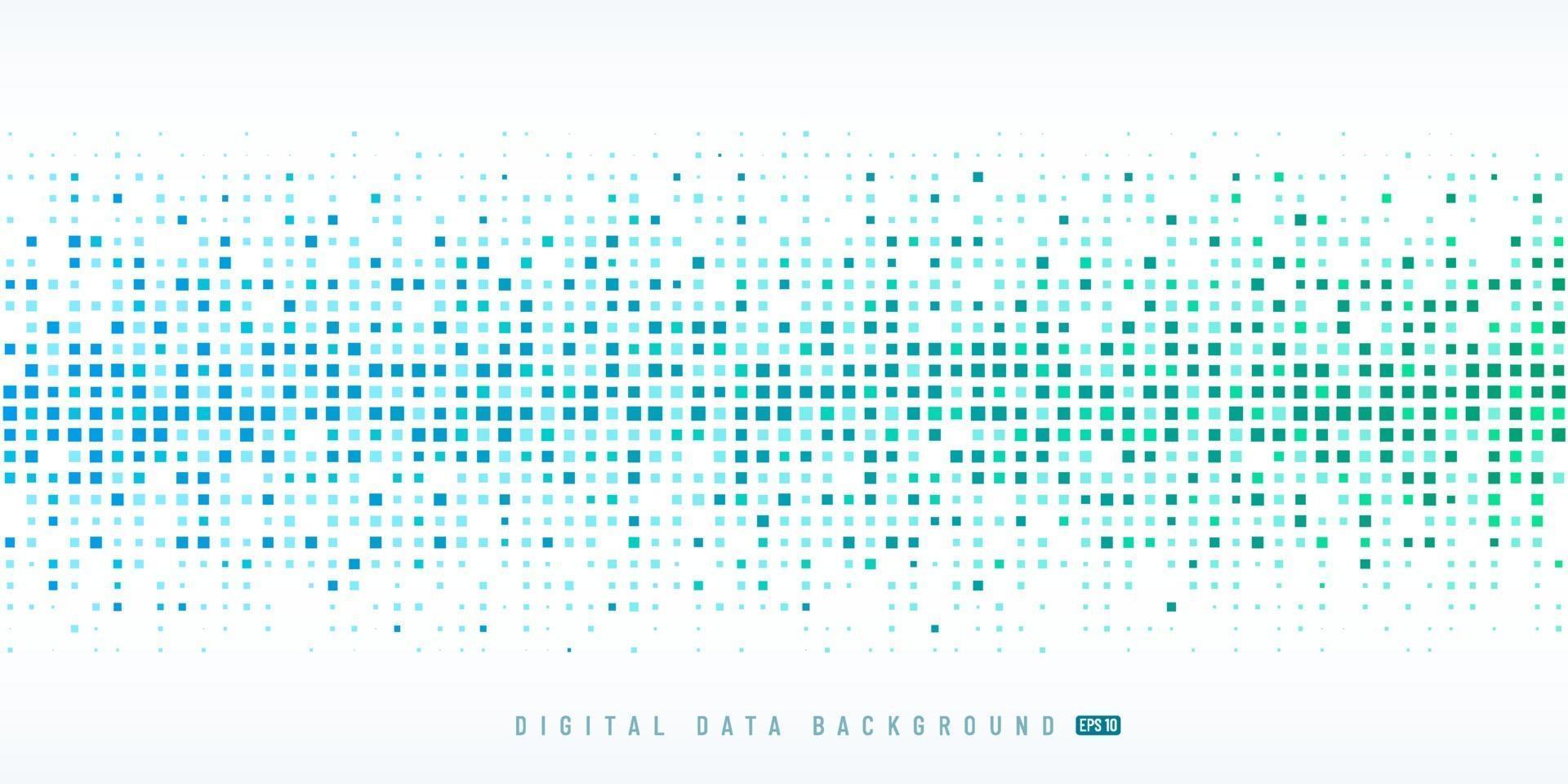 tecnología de datos digitales abstractos cuadrados azul claro y verde patrón de fondo de píxeles con espacio de copia. moderno diseño futurista de píxeles horizontales. ilustración vectorial vector