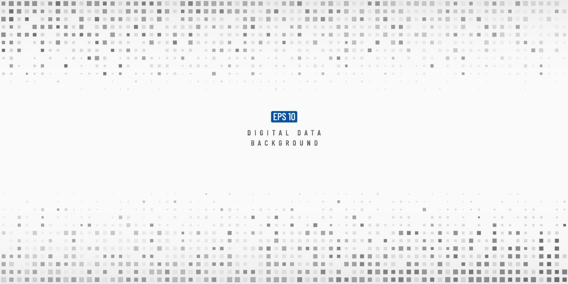 Abstract digital data technology square black and grey pattern pixel background with copy space. Modern futuristic trendy gradient pixel design. Vector illustration