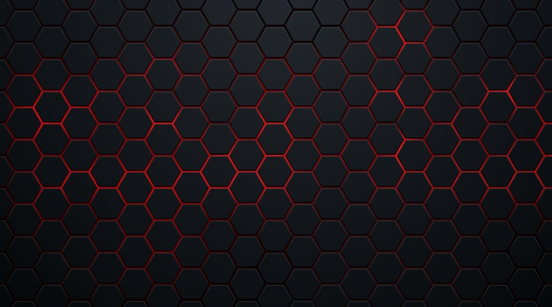 Abstract dark hexagon pattern on red neon background technology style. Modern futuristic geometric shape web banner design. You can use for cover template, poster, flyer, print ad. Vector illustration