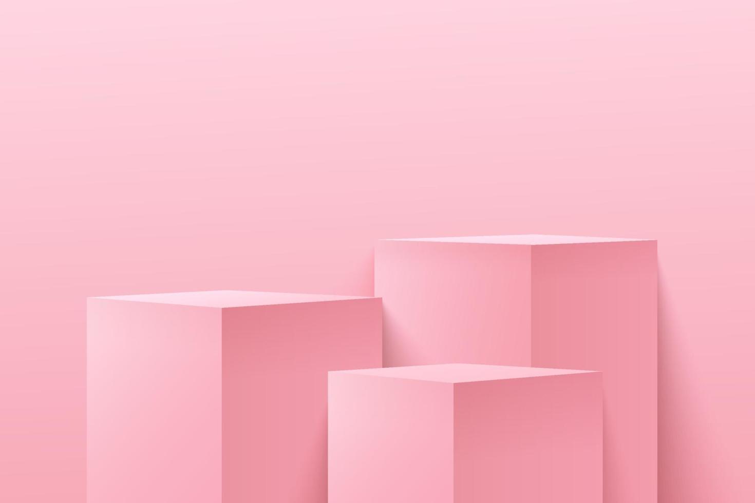 cubo abstracto y pantalla redonda para el producto en el sitio web en estilo moderno. Representación de fondo con podio y escena de pared de textura rosa mínima, representación 3D de forma geométrica en color pastel. ilustración vectorial vector