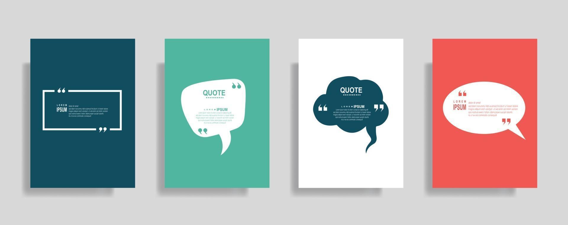 Quotes frame blank templates set, Text in brackets, citation empty speech bubbles. Text bos isolated on color background. vector