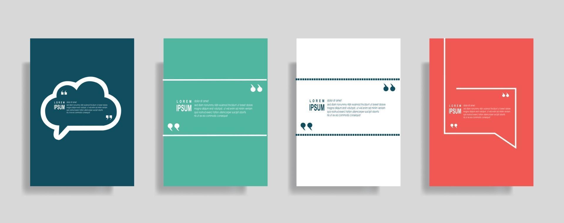 Quotes frame blank templates set, Text in brackets, citation empty speech bubbles. Text bos isolated on color background. vector