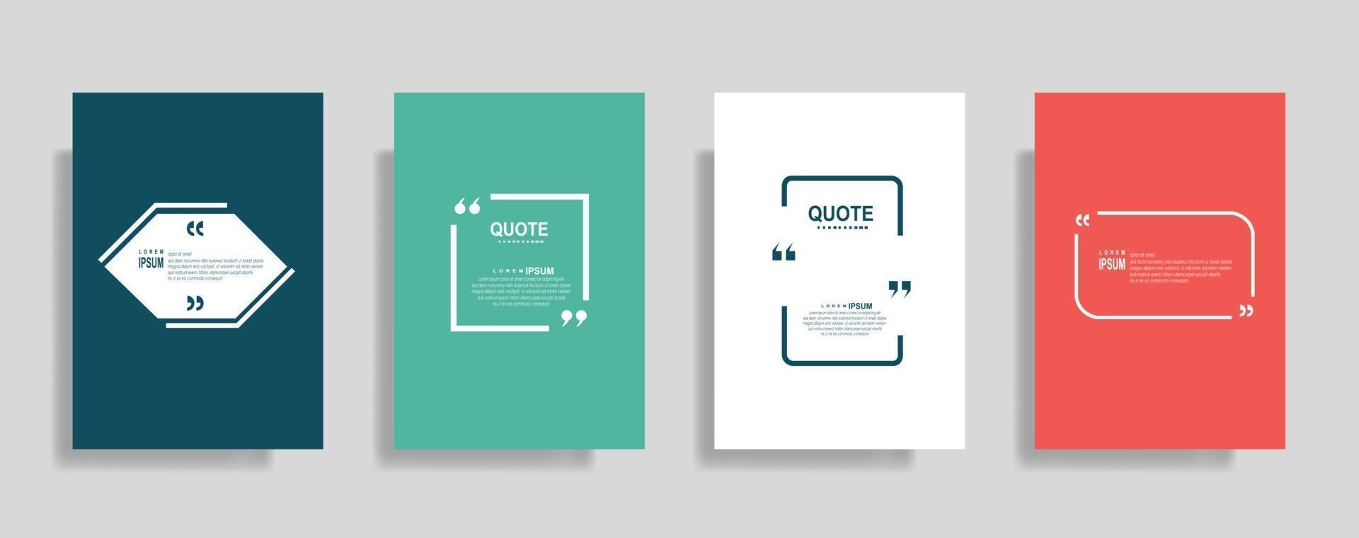 Quotes frame blank templates set, Text in brackets, citation empty speech bubbles. Text bos isolated on color background. vector