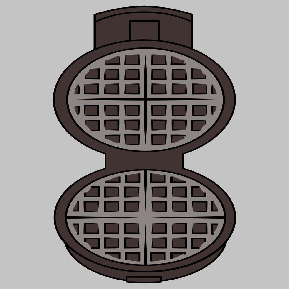 Wafer iron. Wafer -iron icon. Open waffle iron on a grey background with clipping path vector