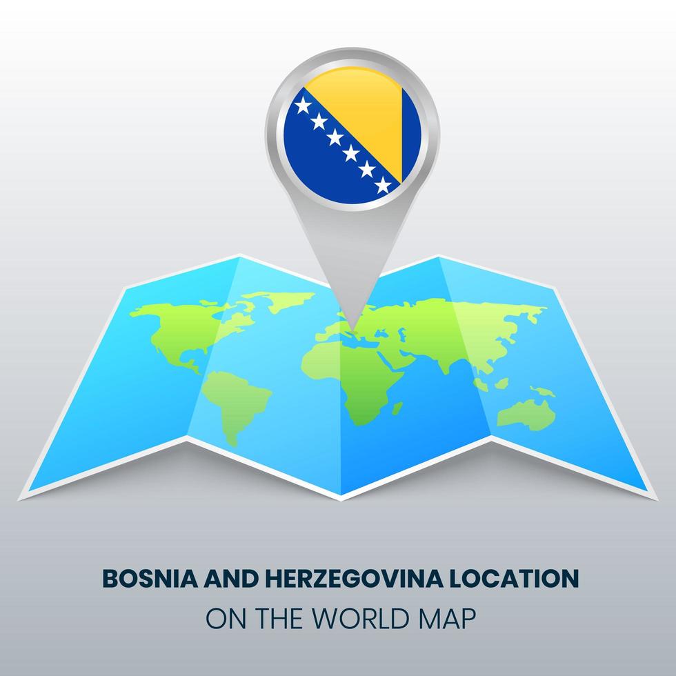 icono de ubicación de bosnia y herzegovina en el mapa mundial, icono de pin redondo de bosnia vector