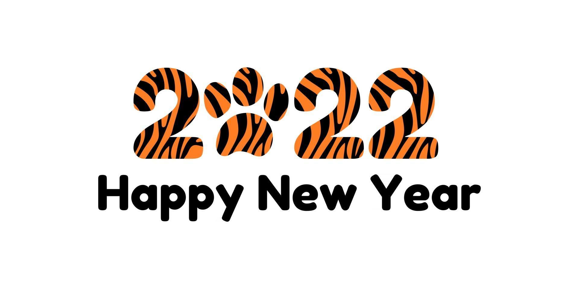 Happy New Year 2022 Banner Or Postcard With Year Of The Tiger With Paw
