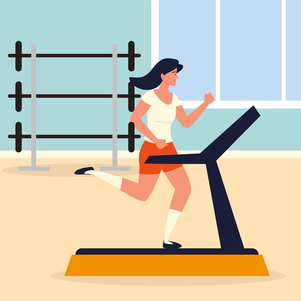 woman running on treadmill vector