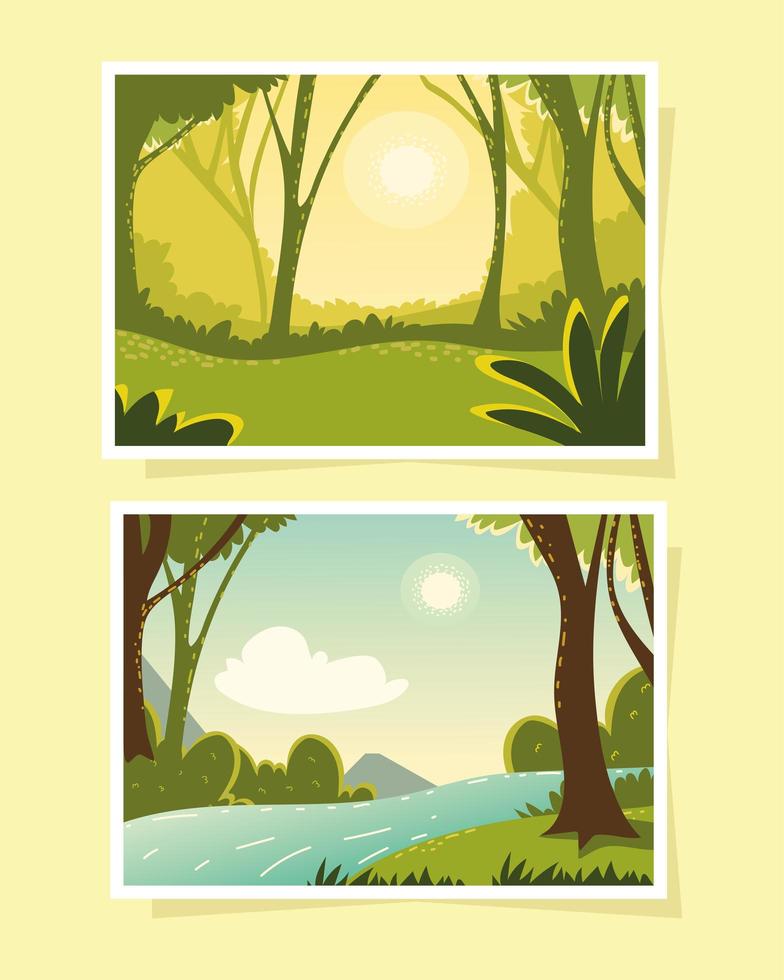 dos escenas de bosque vector