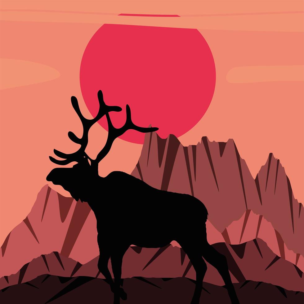 silhouette deer mountains vector