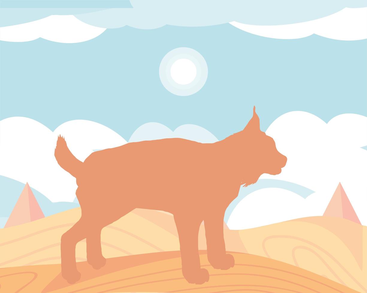 silhouette lynx in landscape vector