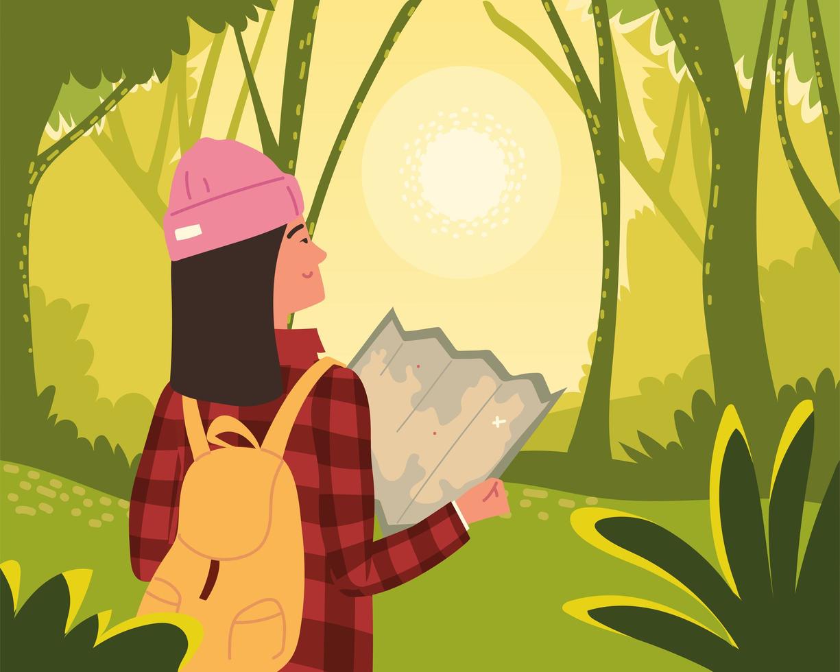 backpacker woman with map vector