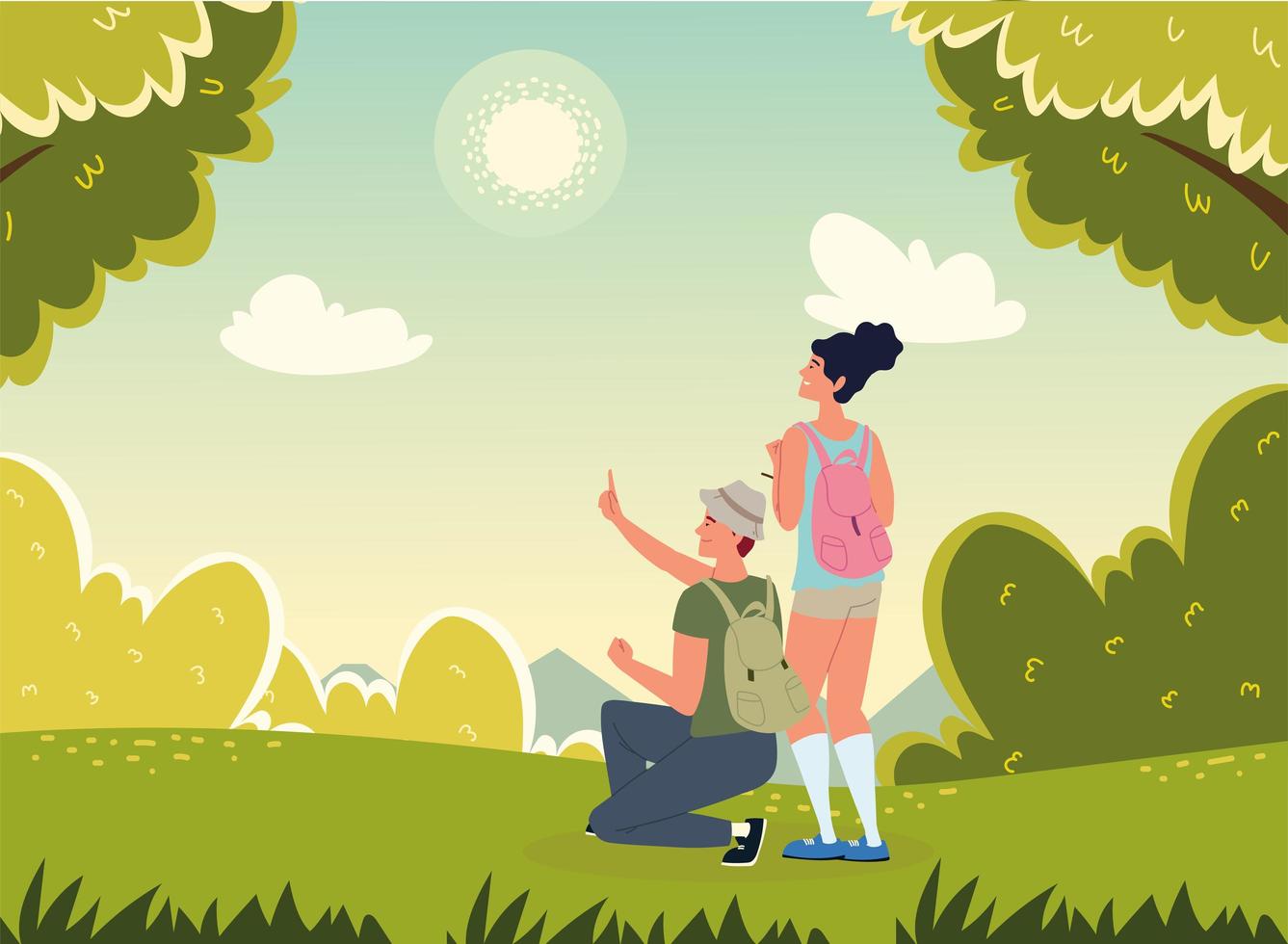 traveler couple in forest vector